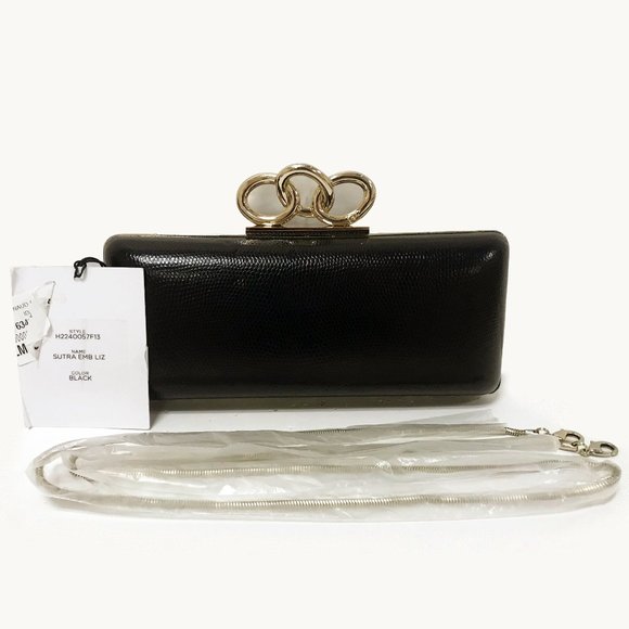 DVF Sutra Embossed Black Clutch - Picture 6 of 11
